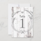Invitation Table numéro de mariage en bois blanc rustique (Devant)