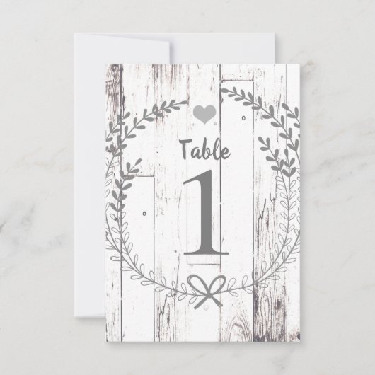 Invitation Table numéro de mariage en bois blanc rustique (Devant)