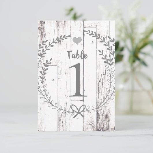 Invitation Table numéro de mariage en bois blanc rustique (Debout devant)