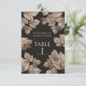 Invitation Table Numéro Rustique Feuilles Brun Foncé & Bronze (Debout devant)
