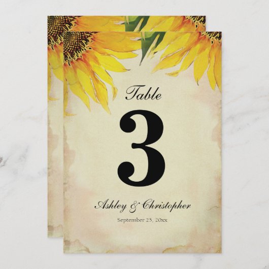 Invitation Table numéro trois de la réception de mariage Tour (Devant / Derrière)