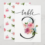 Invitation Table numéro trois Pivoines roses (Devant / Derrière)