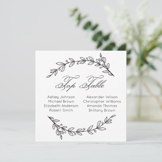 Invitation Table top simple pour mariage. Plan de table botan (Debout devant)