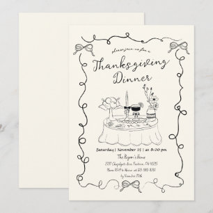 Invitation Table Whimsical Dîner À Main Tirée Thanksgiving