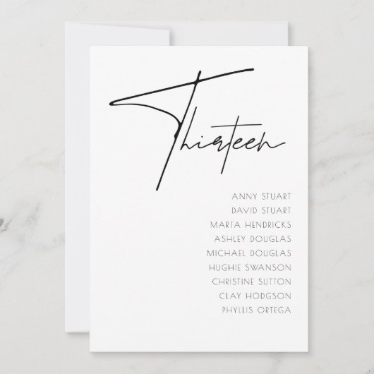 Invitation Tableau 13 Mariage moderne Numéro de tableau modèl (Devant)