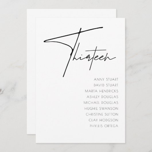 Invitation Tableau 13 Mariage moderne Numéro de tableau modèl (Devant / Derrière)