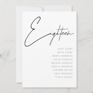 Invitation Tableau 18 Mariage moderne Numéro de tableau modèl