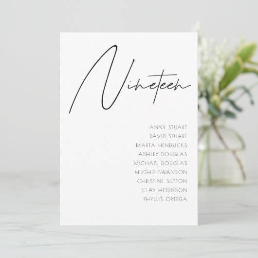 Invitation Tableau 19 Mariage moderne Numéro de tableau modèl (Debout devant)