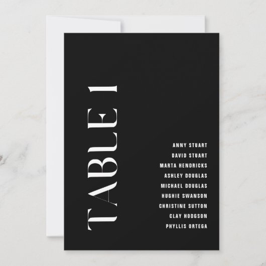 Invitation Tableau 1 Mariage moderne Gras Numéro de tableau (Devant)