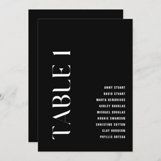 Invitation Tableau 1 Mariage moderne Gras Numéro de tableau (Devant / Derrière)