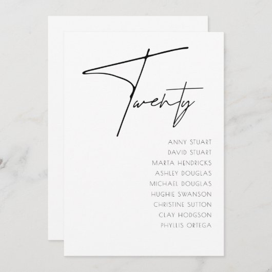 Invitation Tableau 20 Mariage moderne Numéro de tableau modèl (Devant / Derrière)