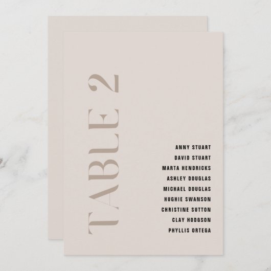 Invitation Tableau 2 Moderne Gras Mariage Beige Numéro de tab (Devant / Derrière)