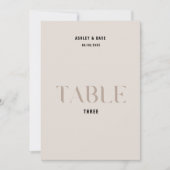 Invitation Tableau 3 Mariage beige gras Numéro de tableau (Devant)