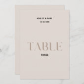 Invitation Tableau 3 Mariage beige gras Numéro de tableau (Devant / Derrière)