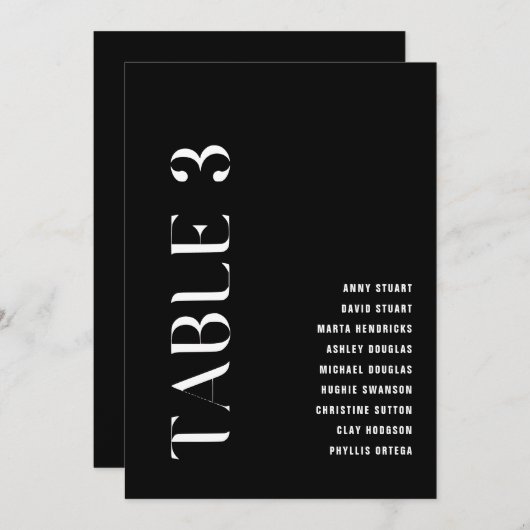 Invitation Tableau 3 Mariage moderne Gras Numéro de tableau (Devant / Derrière)