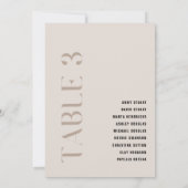 Invitation Tableau 3 Moderne Gras Mariage Beige Numéro de tab (Dos)