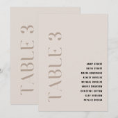 Invitation Tableau 3 Moderne Gras Mariage Beige Numéro de tab (Devant / Derrière)