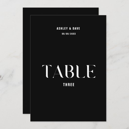 Invitation Tableau 3 Numéro du tableau Mariage en gras (Devant / Derrière)