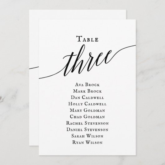 Invitation Tableau 3 Tableau de sièges noir élégant (Devant / Derrière)