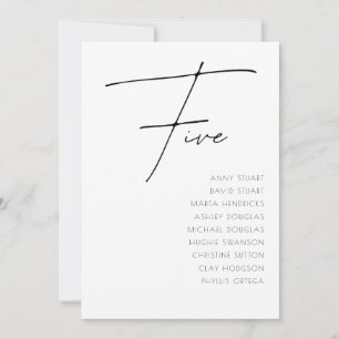 Invitation Tableau 5 Mariage moderne Numéro de tableau modèle