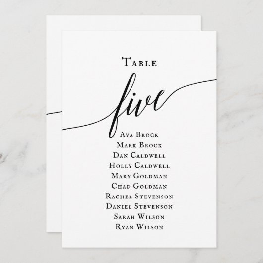 Invitation Tableau 5 Tableau de sièges de la table noire élég (Devant / Derrière)