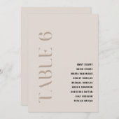 Invitation Tableau 6 Moderne Gras Mariage Beige Numéro de tab (Devant / Derrière)