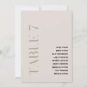 Invitation Tableau 7 Moderne Gras Mariage Beige Numéro de tab (Dos)