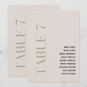 Invitation Tableau 7 Moderne Gras Mariage Beige Numéro de tab (Devant / Derrière)