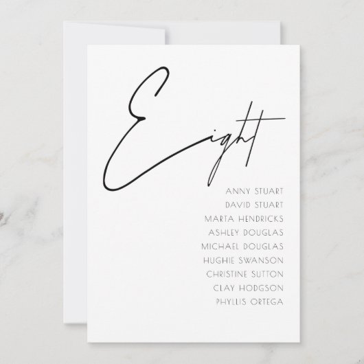 Invitation Tableau 8 Mariage moderne Numéro du tableau modèle (Devant)
