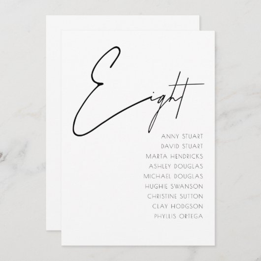 Invitation Tableau 8 Mariage moderne Numéro du tableau modèle (Devant / Derrière)