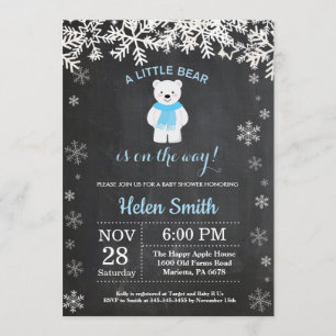 Invitation Tableau de baby shower de garçon d'hiver d'ours
