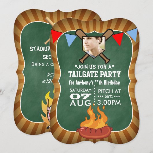 Invitation Tableau de baseball rétro pour fête de queue de ca (Devant / Derrière)