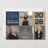 Invitation Tableau de bord bleu et or de la Marine 3 Diplôme (Devant)