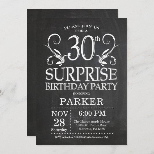 Invitation Tableau de bord de l'invitation surprise 30e anniv (Devant / Derrière)