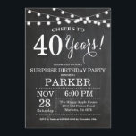 Invitation Tableau de bord de l'invitation surprise 40e anniv<br><div class="desc">Surprise 40e anniversaire Invitation Arrière - plan de tableau de bord avec String Lights. Noir et Blanc. 13e 15e 16e 18e 20e 21e 30e 40e 50e 60e 70e 80e 90e 100e, n'importe quel âge. Anniversaire adulte. Fête d'anniversaire de femme ou d'homme. Pour plus de personnalisation, cliquez sur le bouton "Customiser"...</div>