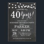 Invitation Tableau de bord de l'invitation surprise 40e anniv<br><div class="desc">Surprise 40e anniversaire Invitation Arrière - plan de tableau de bord avec String Lights. Noir et Blanc. 13e 15e 16e 18e 20e 21e 30e 40e 50e 60e 70e 80e 90e 100e, n'importe quel âge. Anniversaire adulte. Fête d'anniversaire de femme ou d'homme. Pour plus de personnalisation, cliquez sur le bouton "Customiser"...</div>