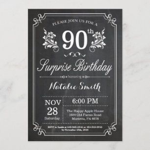 Invitation Tableau de bord de l'invitation surprise 90e anniv