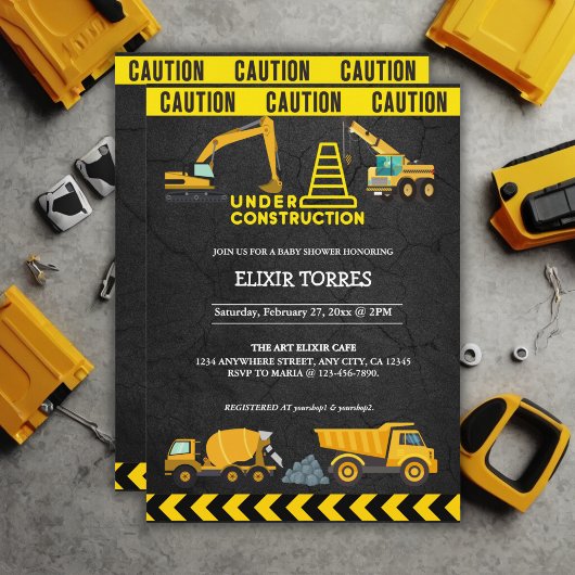 Invitation Tableau de bord en construction Baby shower