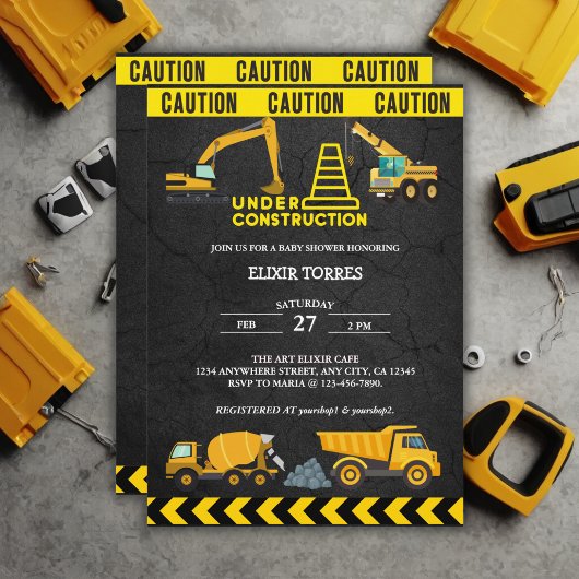 Invitation Tableau de bord en construction Baby shower