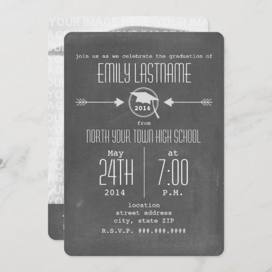 Invitation Tableau de bord Flèches blanches - Diplôme photo i (Devant / Derrière)