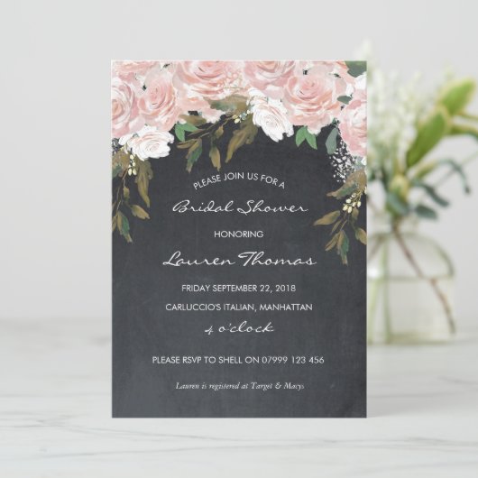 Invitation tableau de bord rose floral (Debout devant)