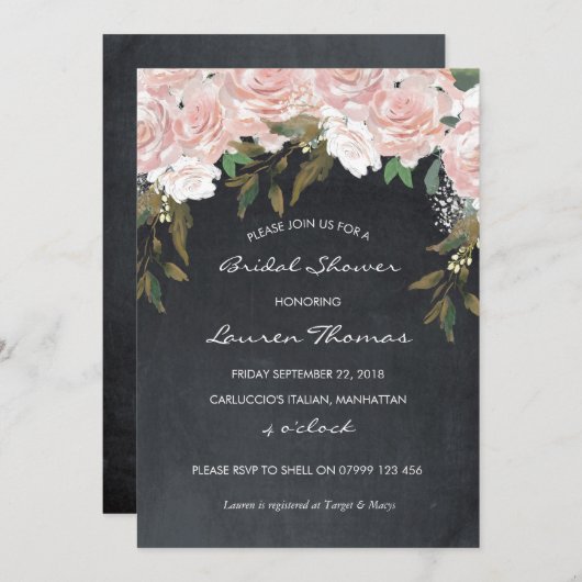 Invitation tableau de bord rose floral (Devant / Derrière)