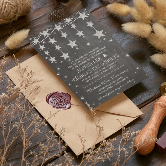 Invitation Tableau de bord rustique Mariage sous les étoiles