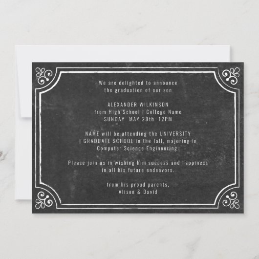 Invitation Tableau de bord rustique Simple Photo Graduation B (Dos)