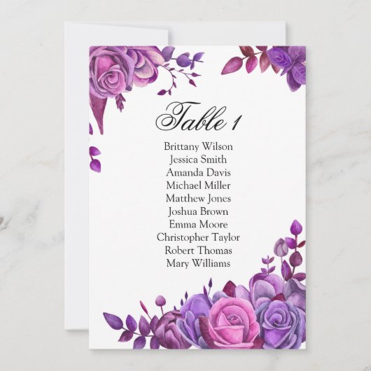 Invitation Tableau de disposition de mariage avec des roses v (Devant)