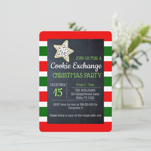 Invitation Tableau de échange de biscuits à rayures rouges et (Debout devant)