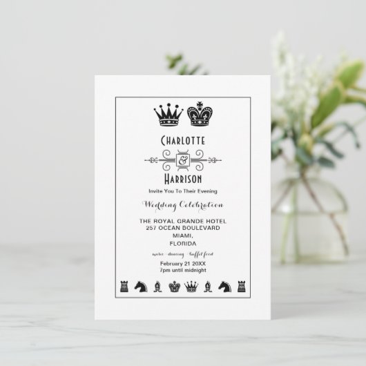 Invitation Tableau de jeu d'échecs Roi et Reine Soirée de mar (Debout devant)