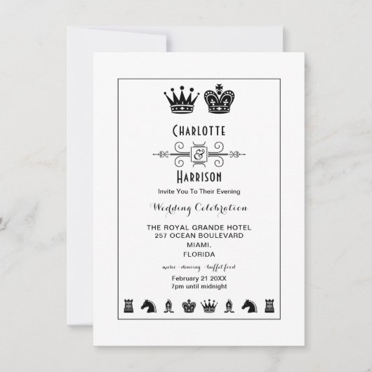 Invitation Tableau de jeu d'échecs Roi et Reine Soirée de mar (Devant)