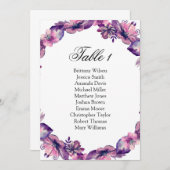 Invitation Tableau de mariage avec fleurs violettes. Plan de (Devant / Derrière)