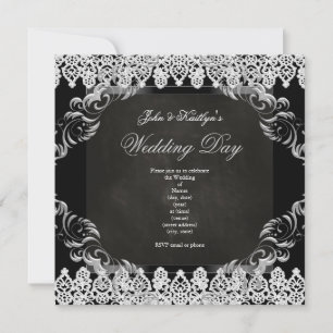 Invitation Tableau de mariage noir craie dentelle argentée vi